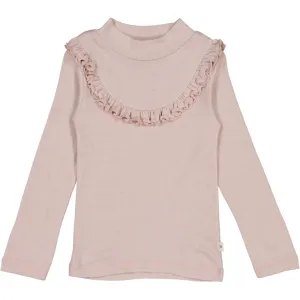 T-shirt Wool Ruffle LS - dark powder