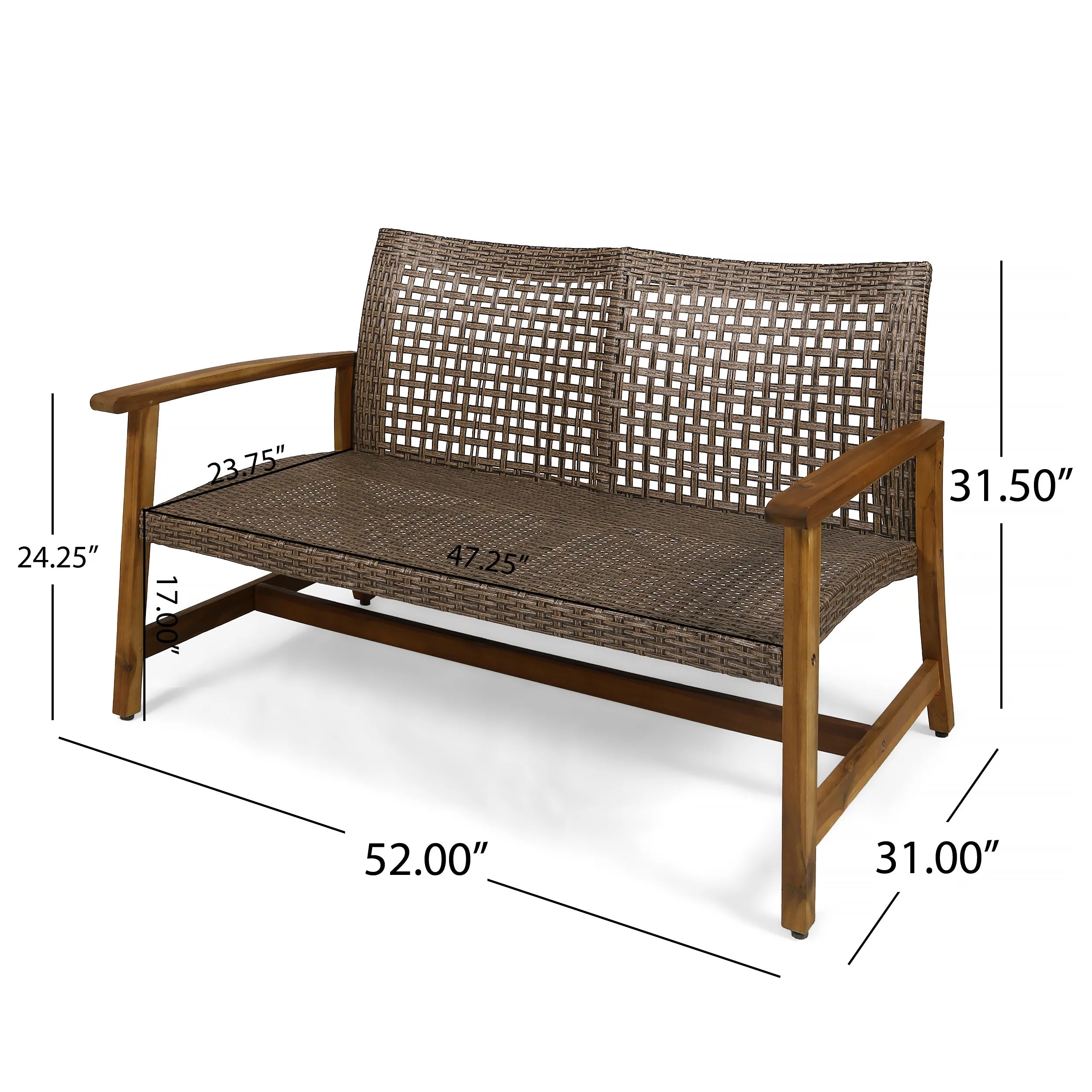 Tabby Outdoor 6 Piece Wood and Wicker Chat Set with Fire Pit