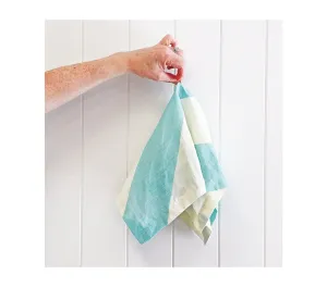 Table Linen - Aqua Stripe Linen Napkins | Oak and Ave