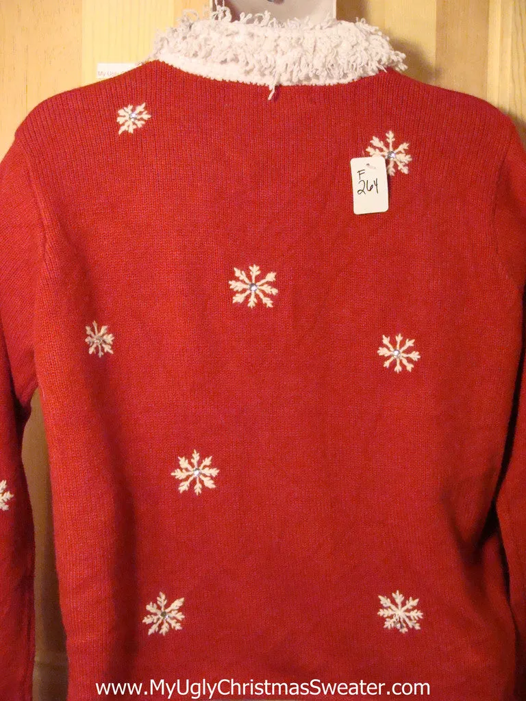 Tacky Ugly Christmas Sweater 2sided Snowflakes & Furry Collar (f264)