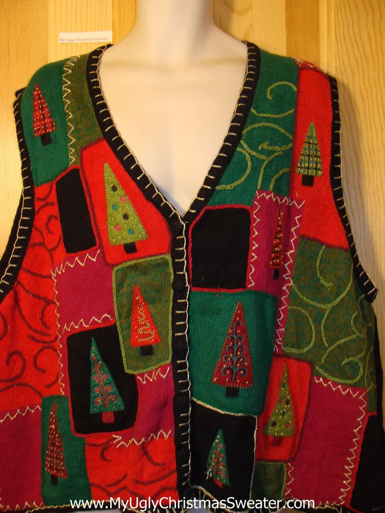 Tacky Ugly Christmas Sweater Vest Size XXXL Geometric Trees  (f408)