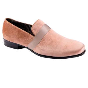 Tan Velvet Men's Shoe Slip-on with a satin ribbon Tuxedo Loafers