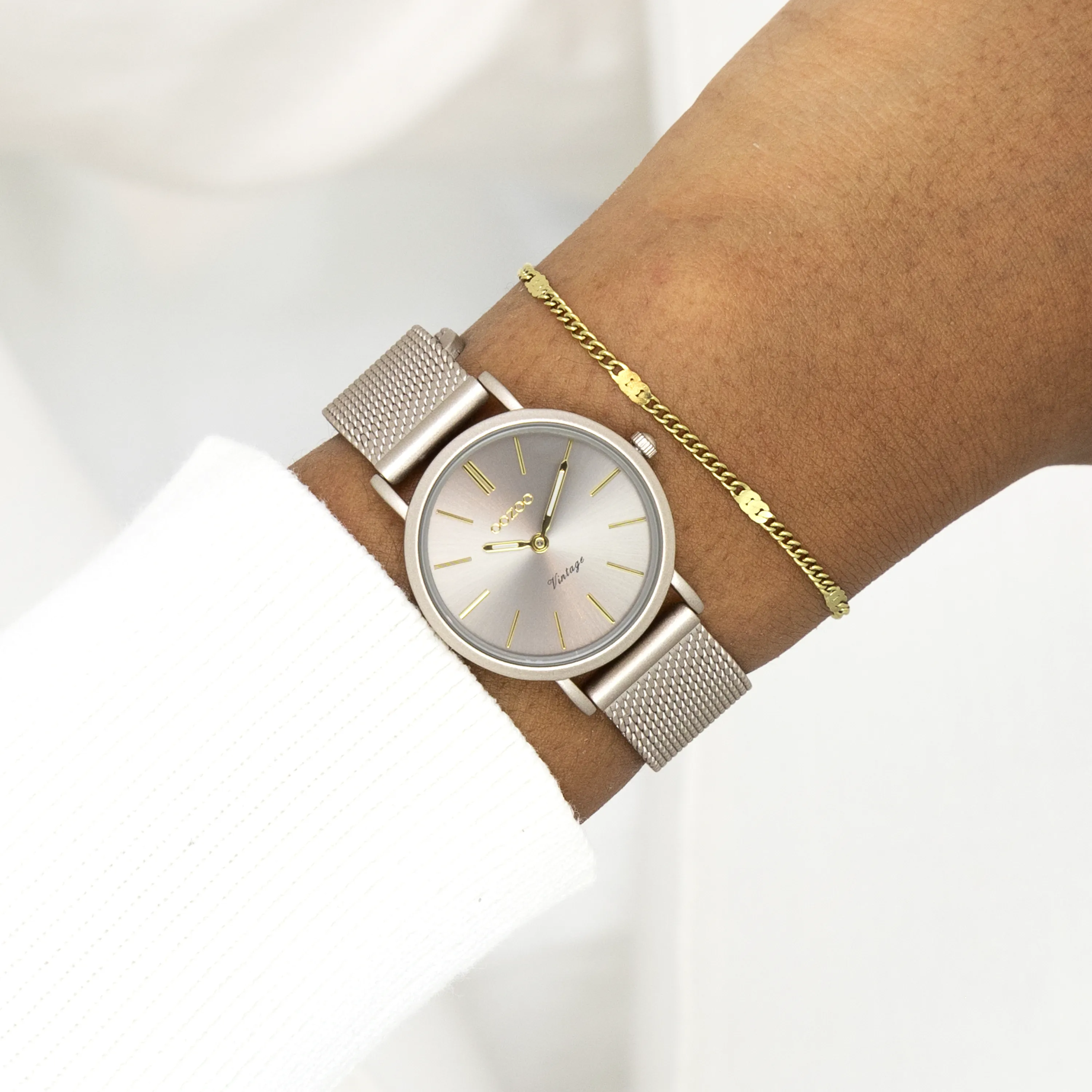 Taupe OOZOO watch with taupe metal mesh bracelet - C20339