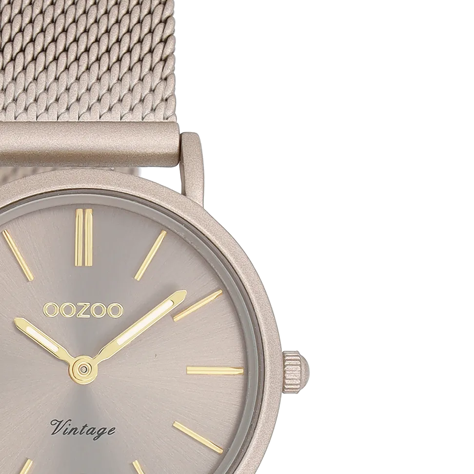 Taupe OOZOO watch with taupe metal mesh bracelet - C20339