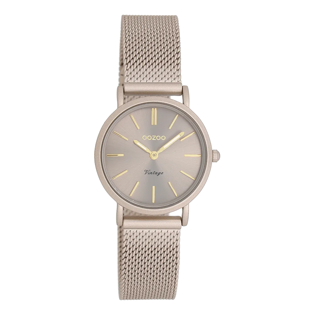 Taupe OOZOO watch with taupe metal mesh bracelet - C20339