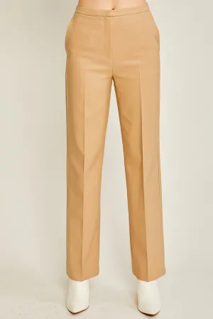 Taupe Woven Solid Formal Long Pants