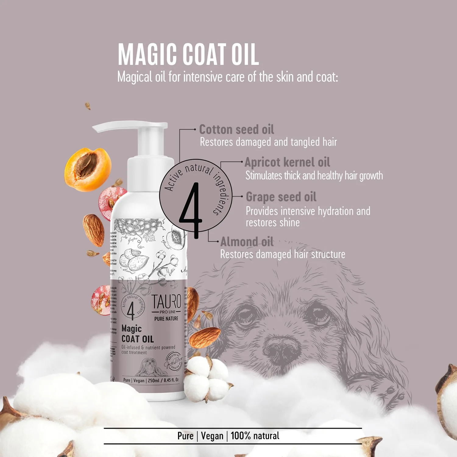 Tauro Pro Line Pure Nature Magic Coat Oil Treatment Moisturizing Nourishing Grooming Product For Healthy Skin And Coat