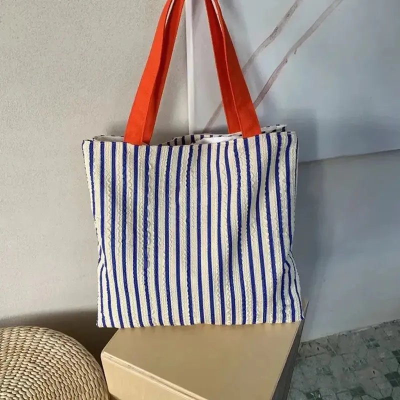 TAVIMART  -  Preppy Style Striped  Casual Large Capacity Handbag Tote Bags Women Commute Shoulder Bag