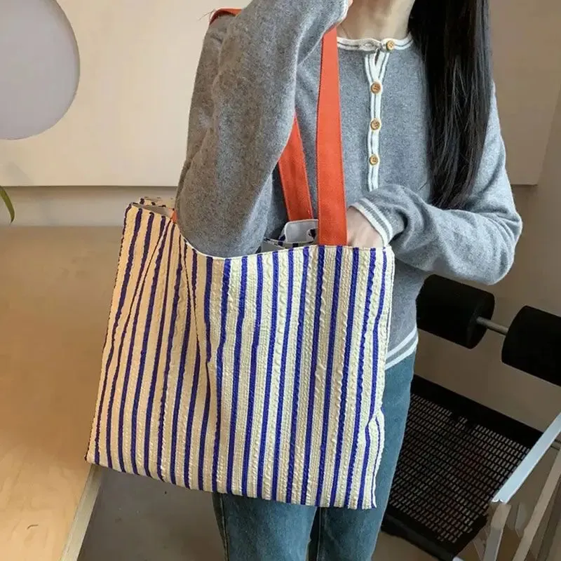 TAVIMART  -  Preppy Style Striped  Casual Large Capacity Handbag Tote Bags Women Commute Shoulder Bag