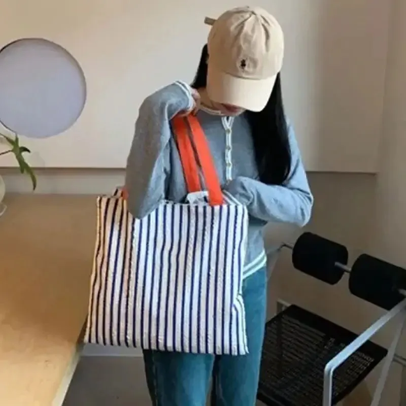TAVIMART  -  Preppy Style Striped  Casual Large Capacity Handbag Tote Bags Women Commute Shoulder Bag