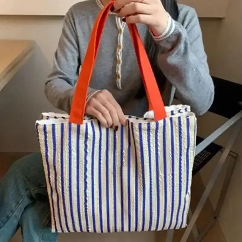 TAVIMART  -  Preppy Style Striped  Casual Large Capacity Handbag Tote Bags Women Commute Shoulder Bag