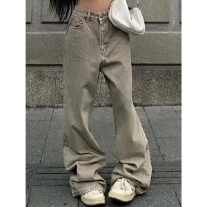 TAVIMART  -  Women's Casual Retro Wide Leg Baggy Denim Trouser Harajuku Solid High Waist Loose Jeans Autumn American Vintage Pants