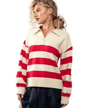 Taylor Striped Pullover- Red/Cream