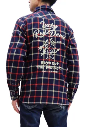 Tedman Custom Embroidered Plaid Flannel Shirt Men's Long Sleeve Shirt TNS-700 Navy/Red