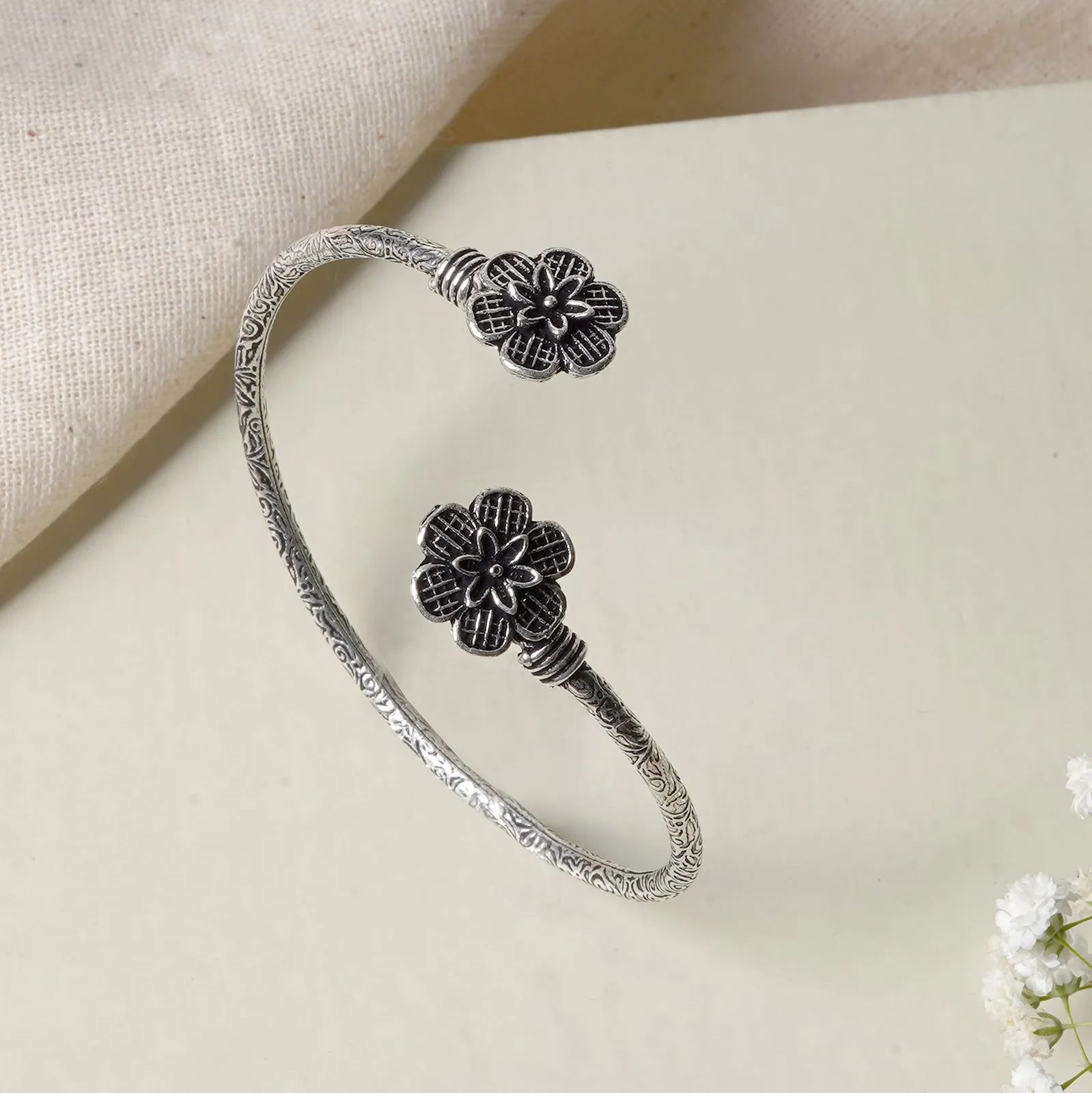 Teejh Gaurangi Silver Oxidised Floral Bracelet