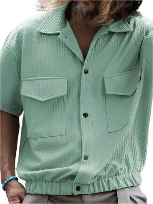 TEEK - Mens Cardigan Front Pocket Short-Sleeved Shirt