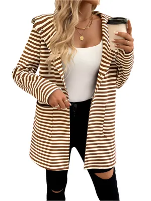 TEEK - Striped Hooded Knit Long Sleeve Coat