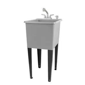 Tehila Space Saver Freestanding Grey Utility Sink with Stainless Steel Finish Pull-Out Faucet