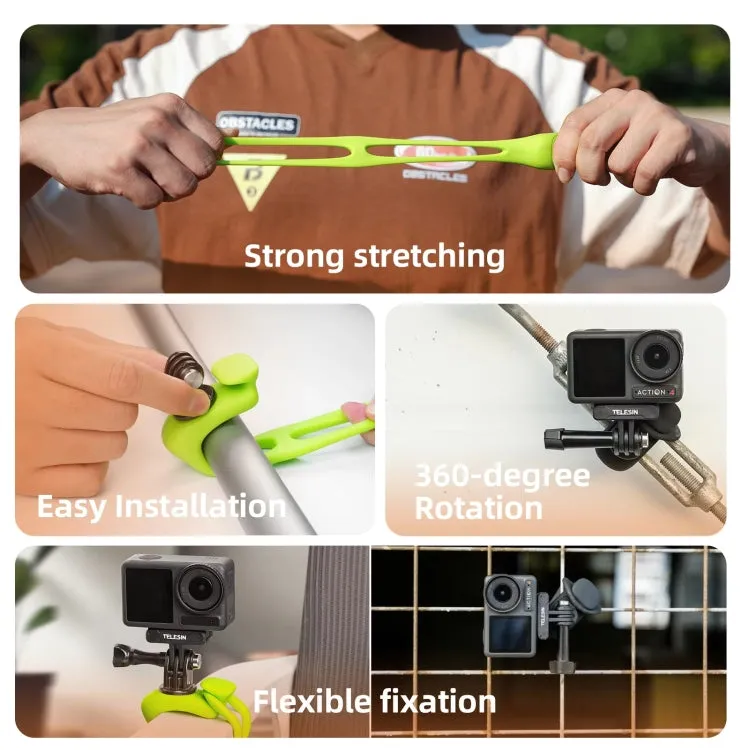 TELESIN Action Camera Mount Silicone Adjustable Mini Flexible Bracket For GoPro HERO / Insta360 / DJI Action Camera(Orange)