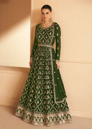 Tempting Real Georgette Green Wedding Wear Anarkali Suit