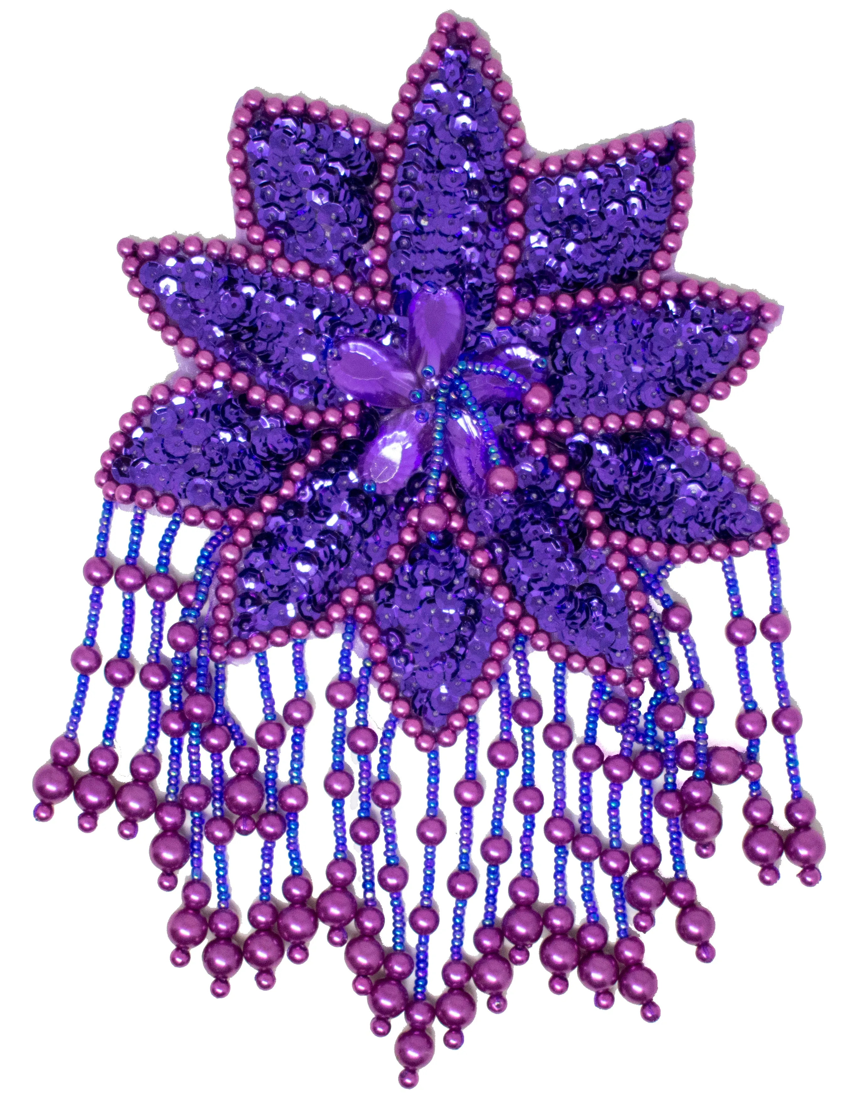 Ten-petaled Flower Beaded Sequins, Sew-on Applique 7.30" x 5" - 1 Piece