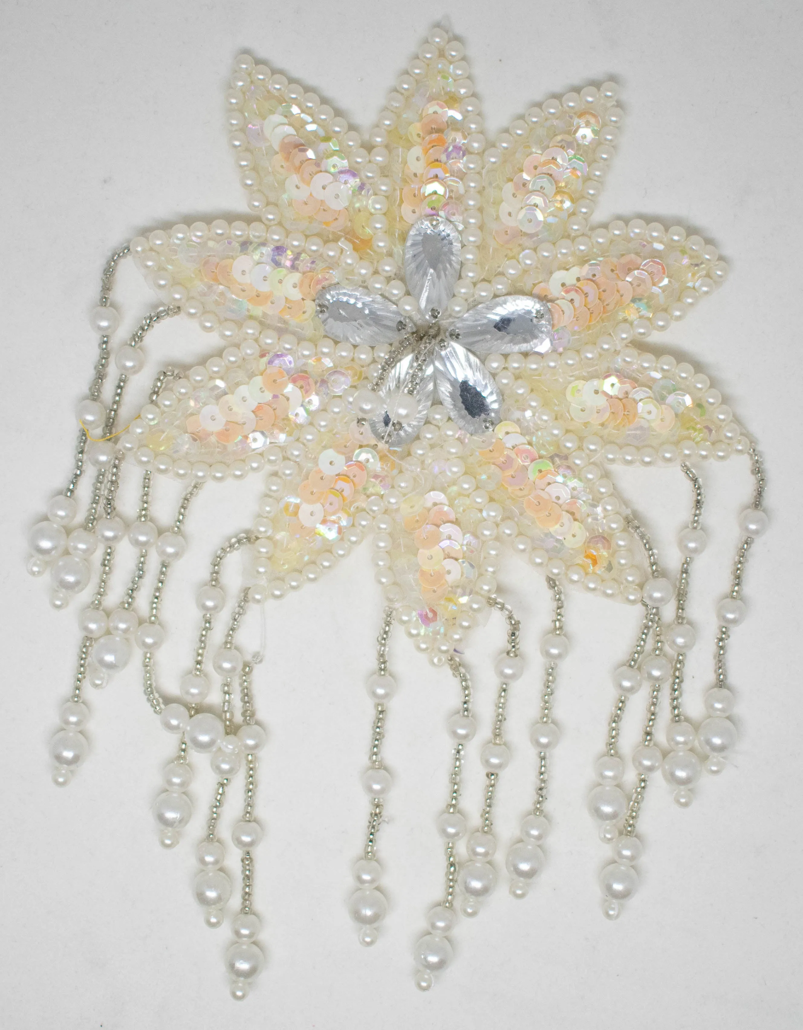 Ten-petaled Flower Beaded Sequins, Sew-on Applique 7.30" x 5" - 1 Piece