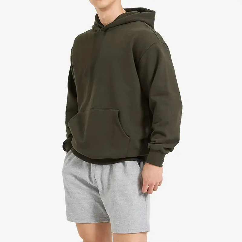 Terry Cotton Solid Colour Sports Drop Shoulder Hoodie