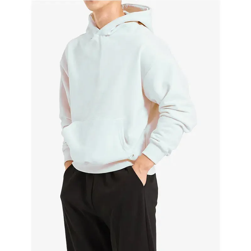 Terry Cotton Solid Colour Sports Drop Shoulder Hoodie