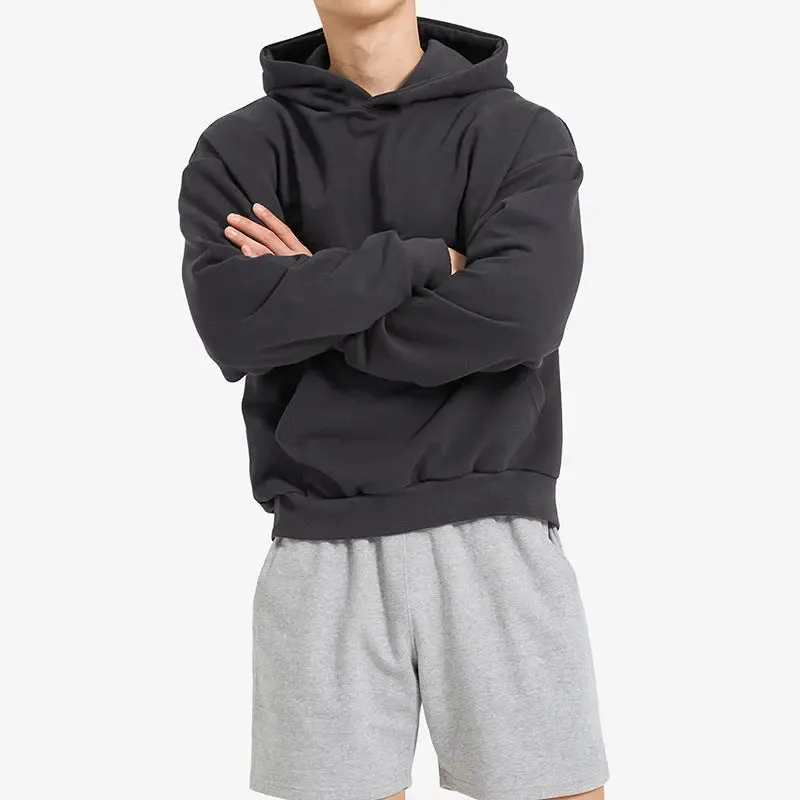 Terry Cotton Solid Colour Sports Drop Shoulder Hoodie