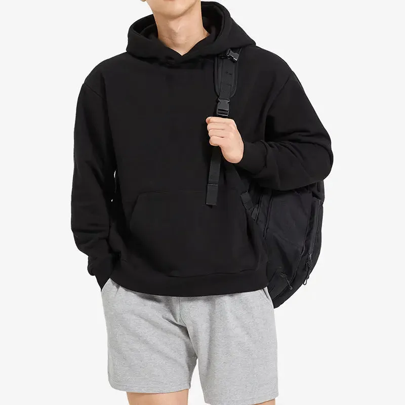 Terry Cotton Solid Colour Sports Drop Shoulder Hoodie