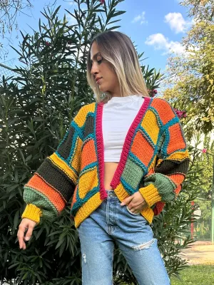 Tessa - Soft Patchwork Knit Handmade Cardigan