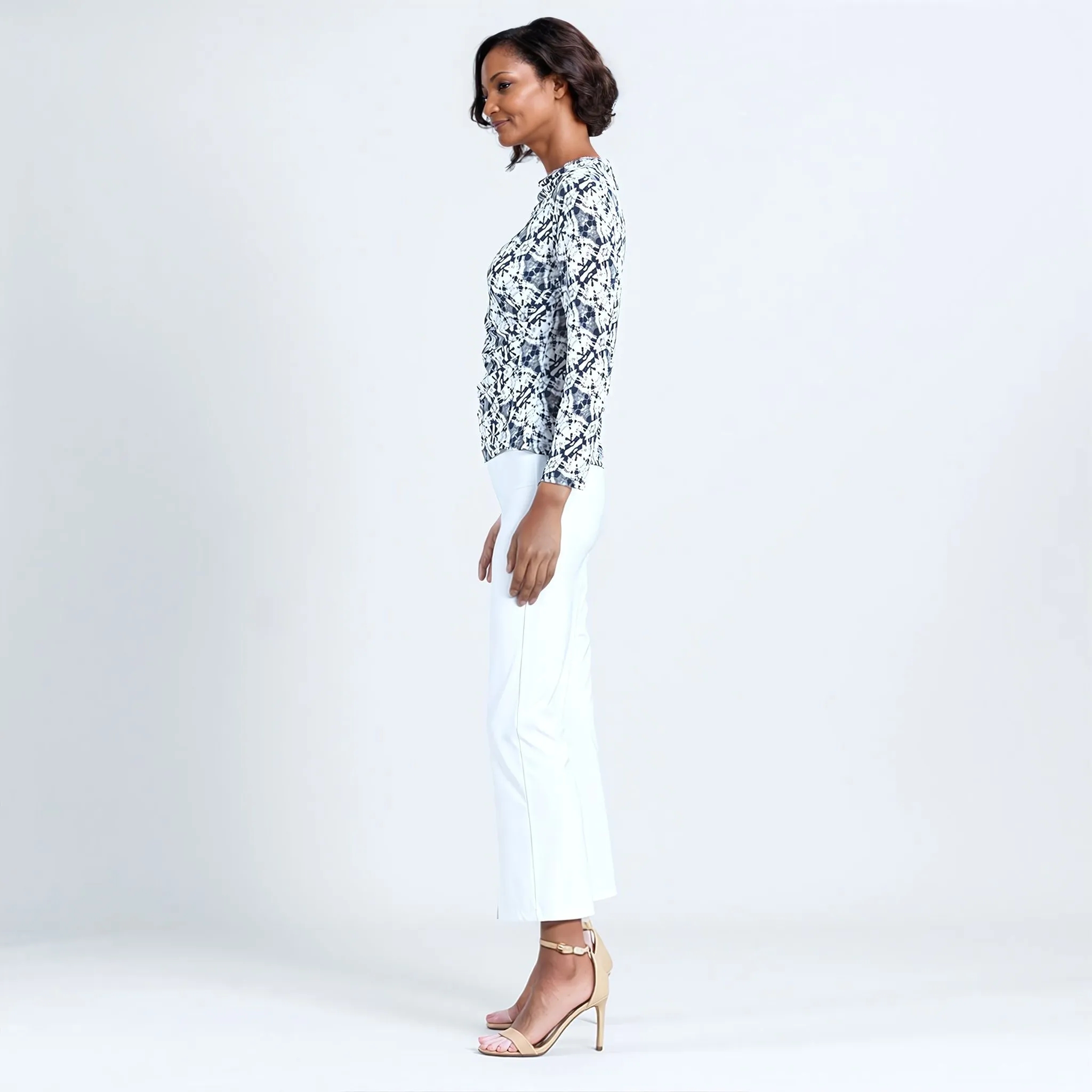 Textured Draped Neck Side Ruched Top - Circle Emblem - Final Sale!