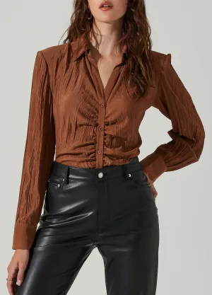 Textured Ruched Button Up Top