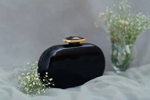 The Black Baroque Capsule Clutch- Black Stone