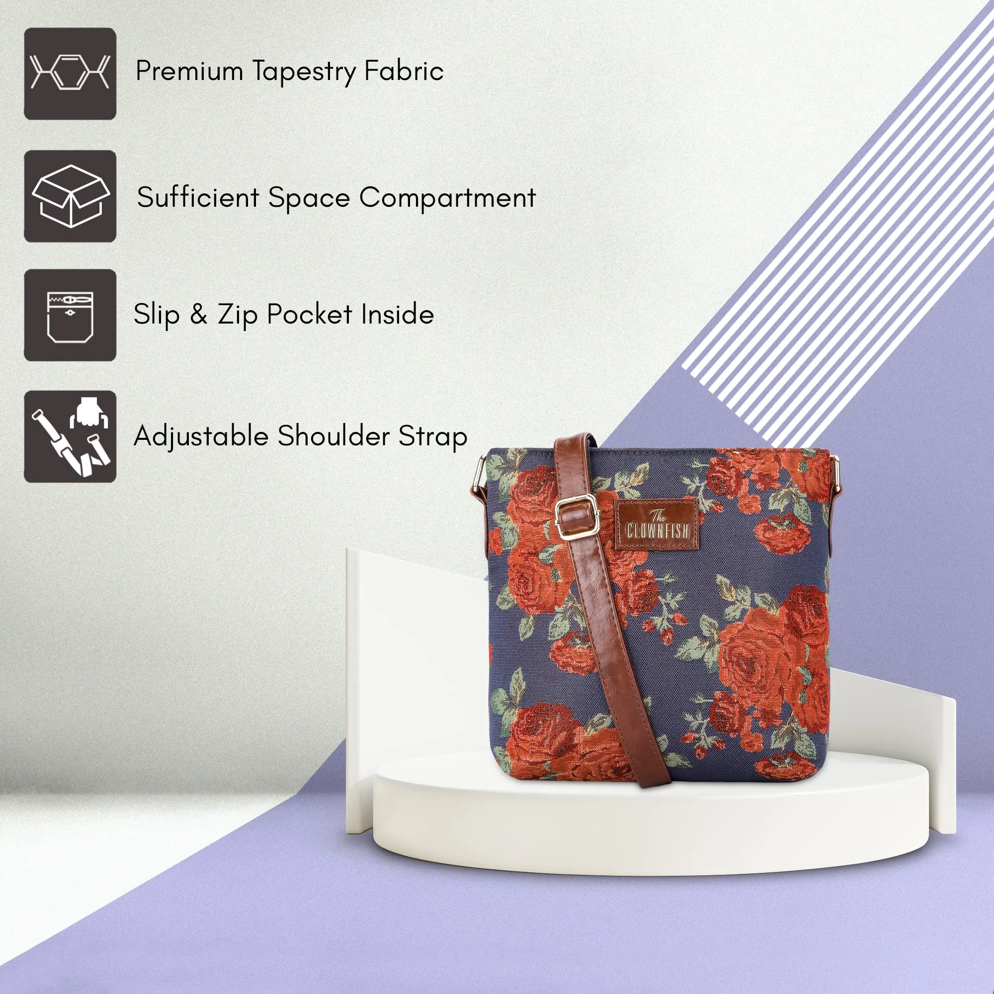 THE CLOWNFISH Linda Series Sling for Women Casual Ladies Single Shoulder Bag For Women Crossbody Bag for College Girls (Navy Blue)