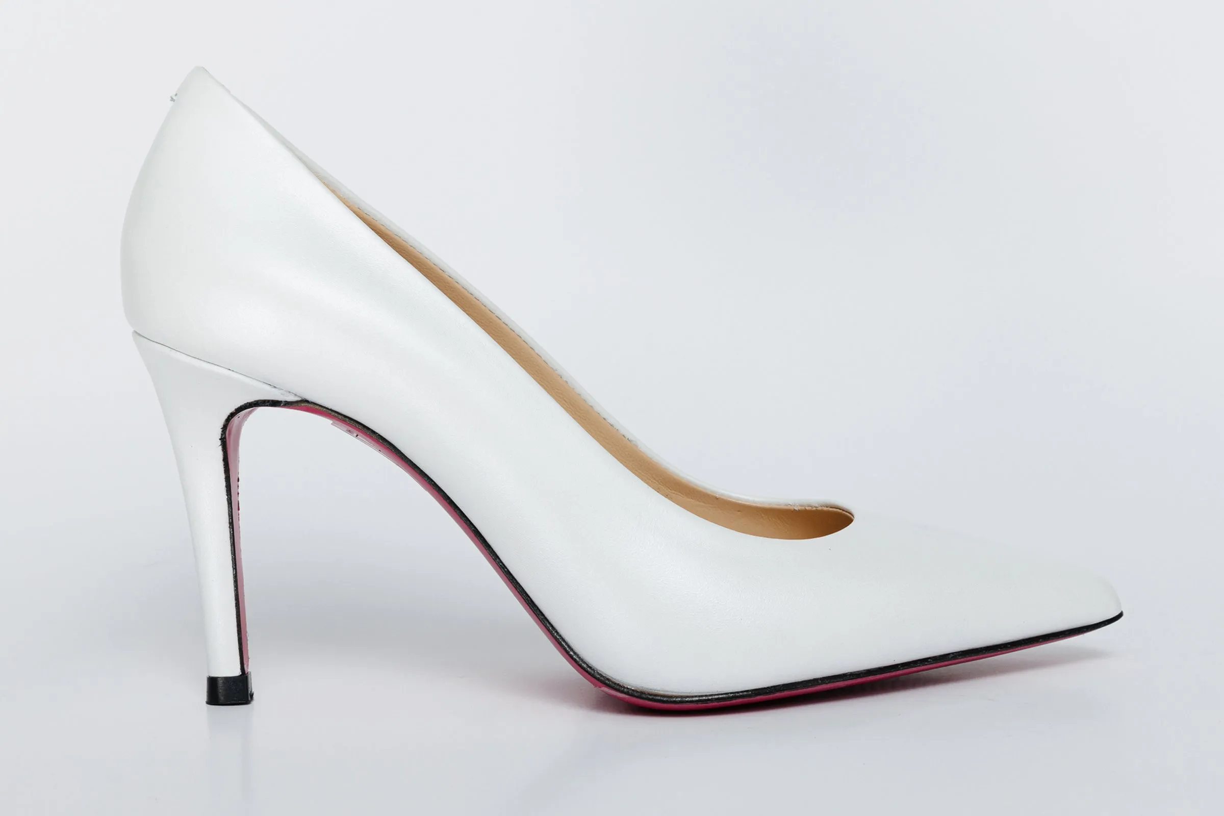 The Ege White Leather Pump Fuchsia Sole Women Shoe