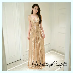 The Erinsa Gold Sleeveless Evening Gown