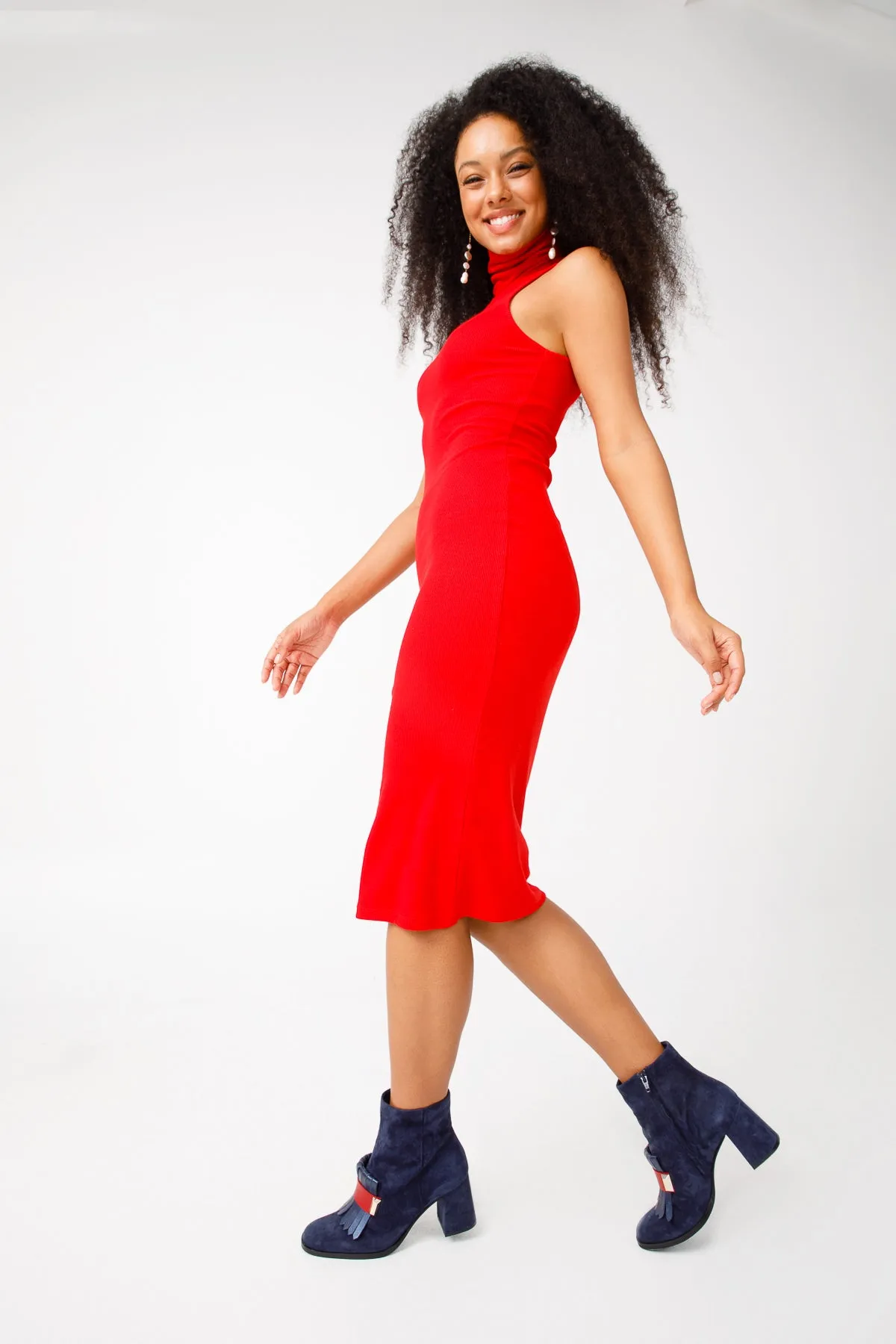 The Luksor Navy Blue Suede Leather Block Heel Women Boot