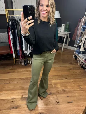 The Madeline High-Rise Flare Denim - Olive