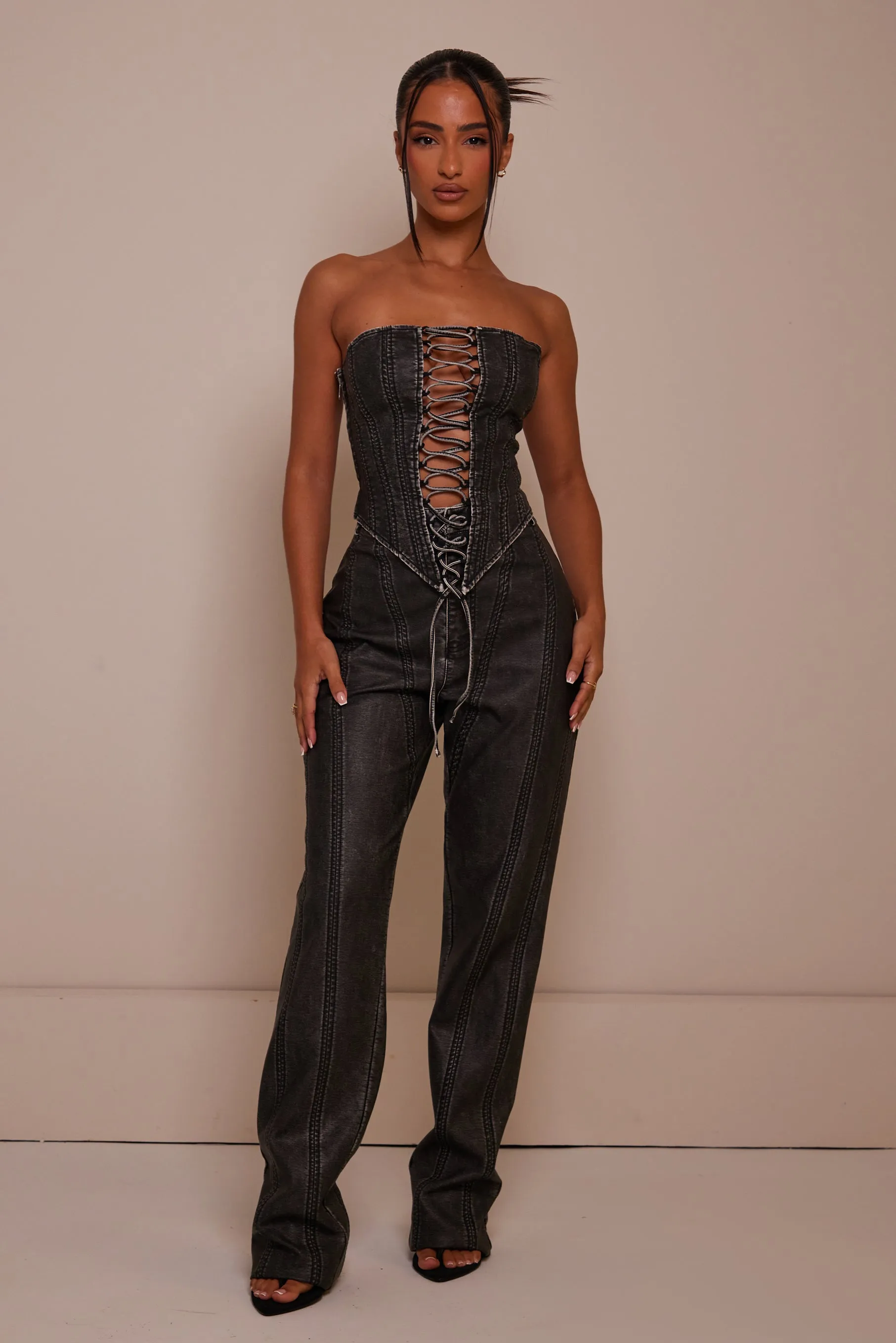 The Panel straight leg leather trousers - Wash Black