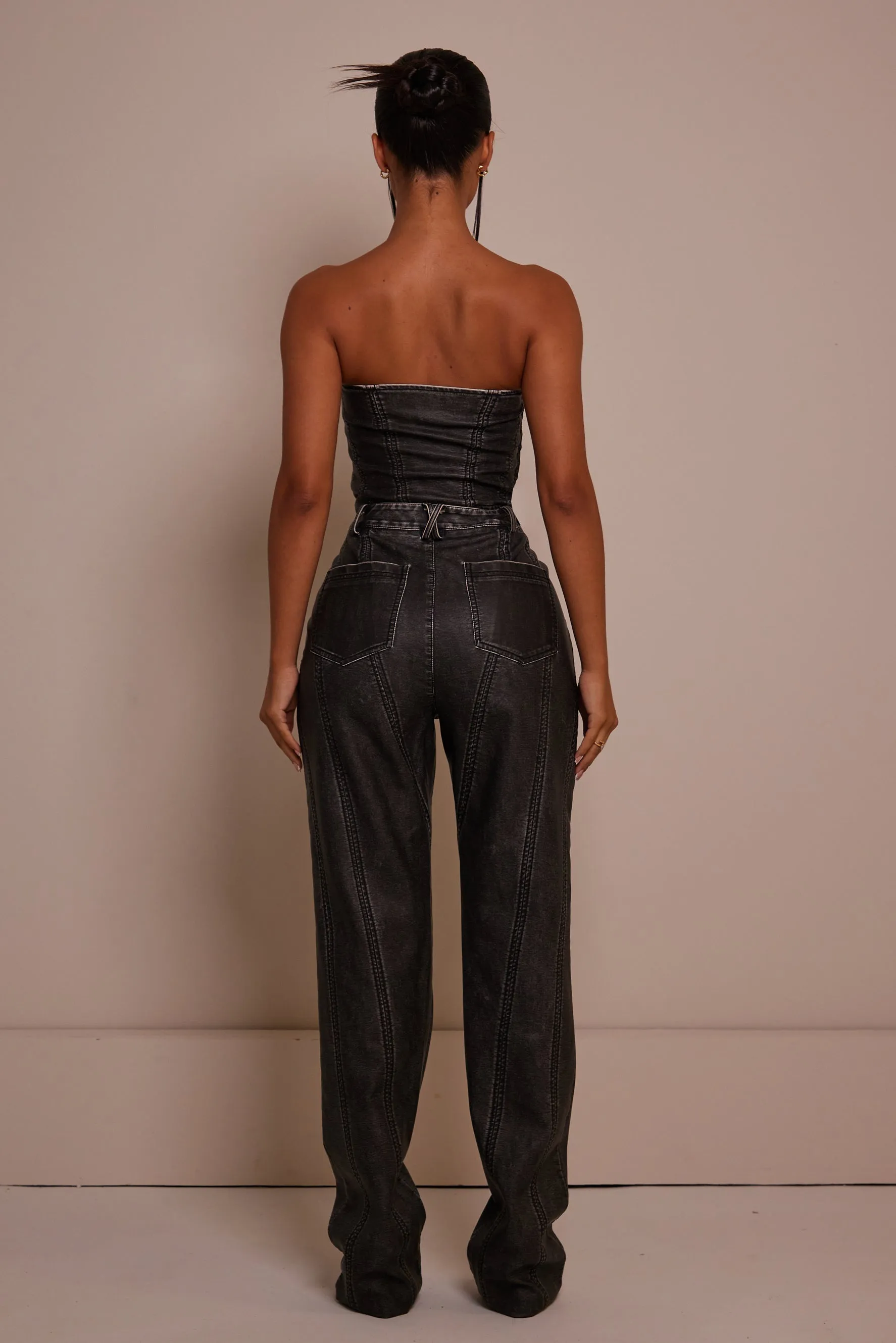 The Panel straight leg leather trousers - Wash Black