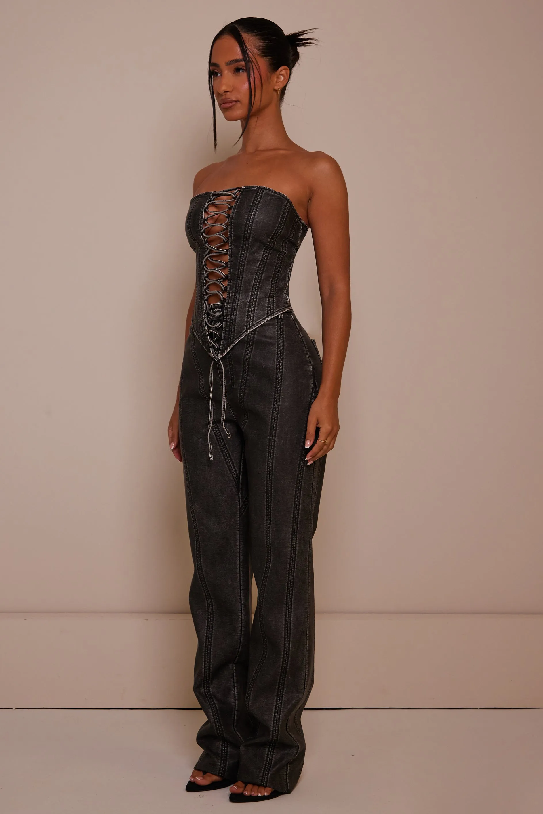 The Panel straight leg leather trousers - Wash Black