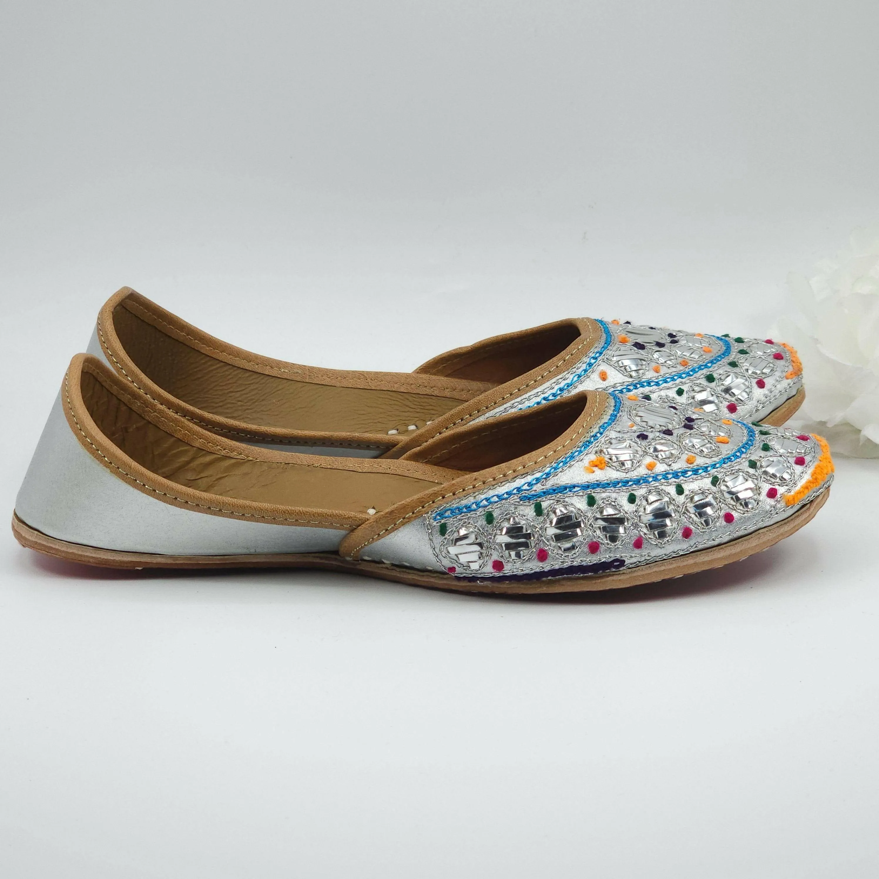Thiea - Silver Foil work leather Ballerina Jutti Shoes