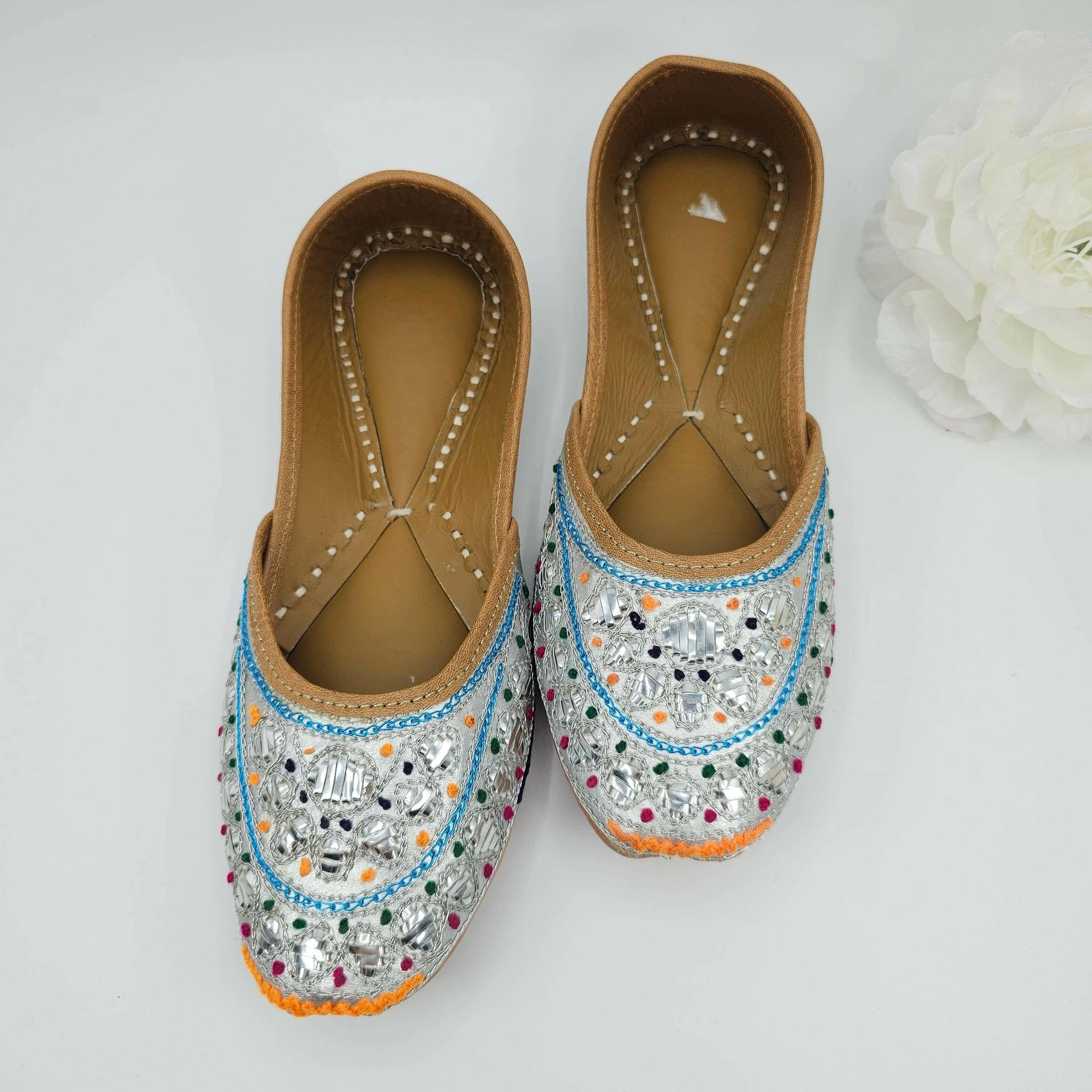 Thiea - Silver Foil work leather Ballerina Jutti Shoes