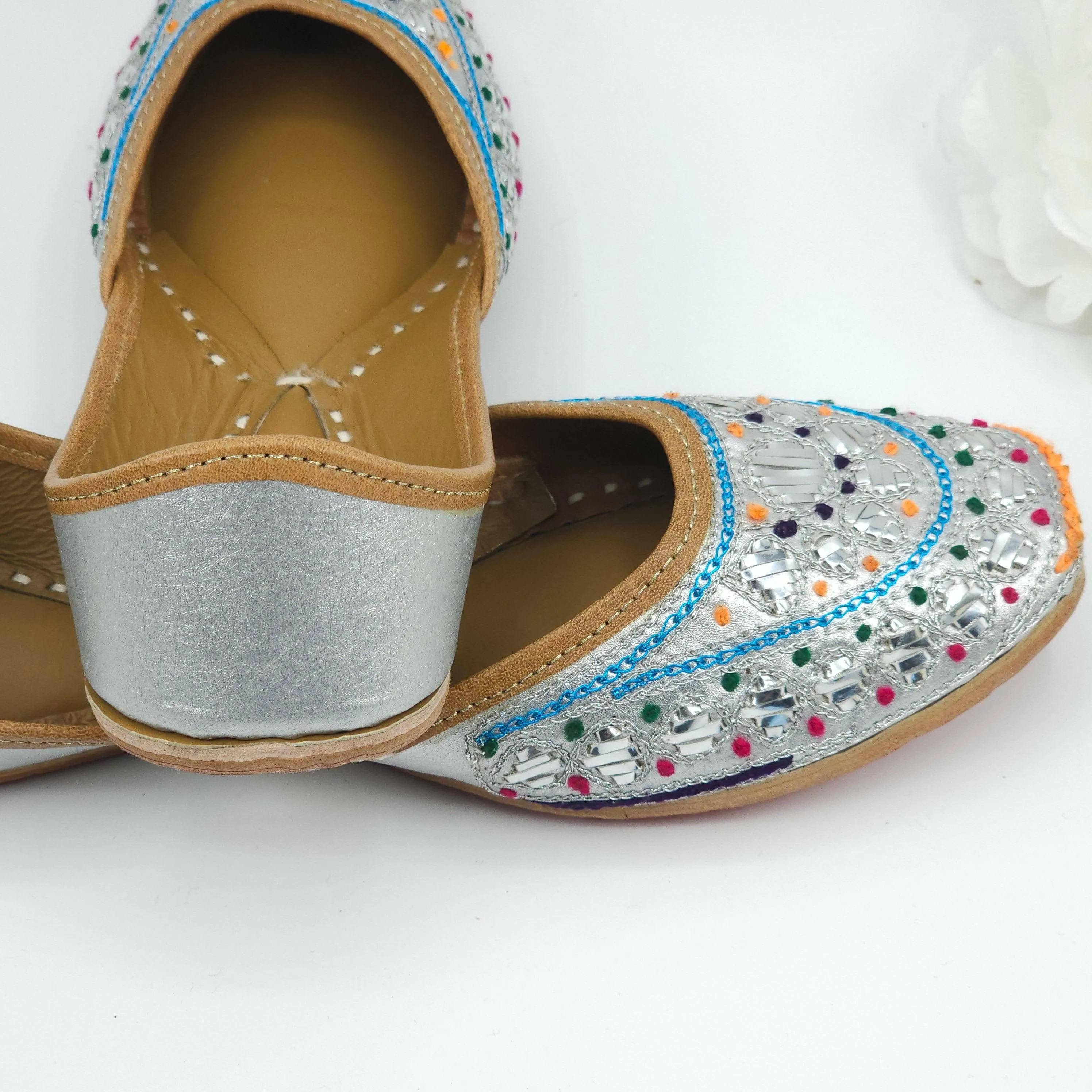 Thiea - Silver Foil work leather Ballerina Jutti Shoes