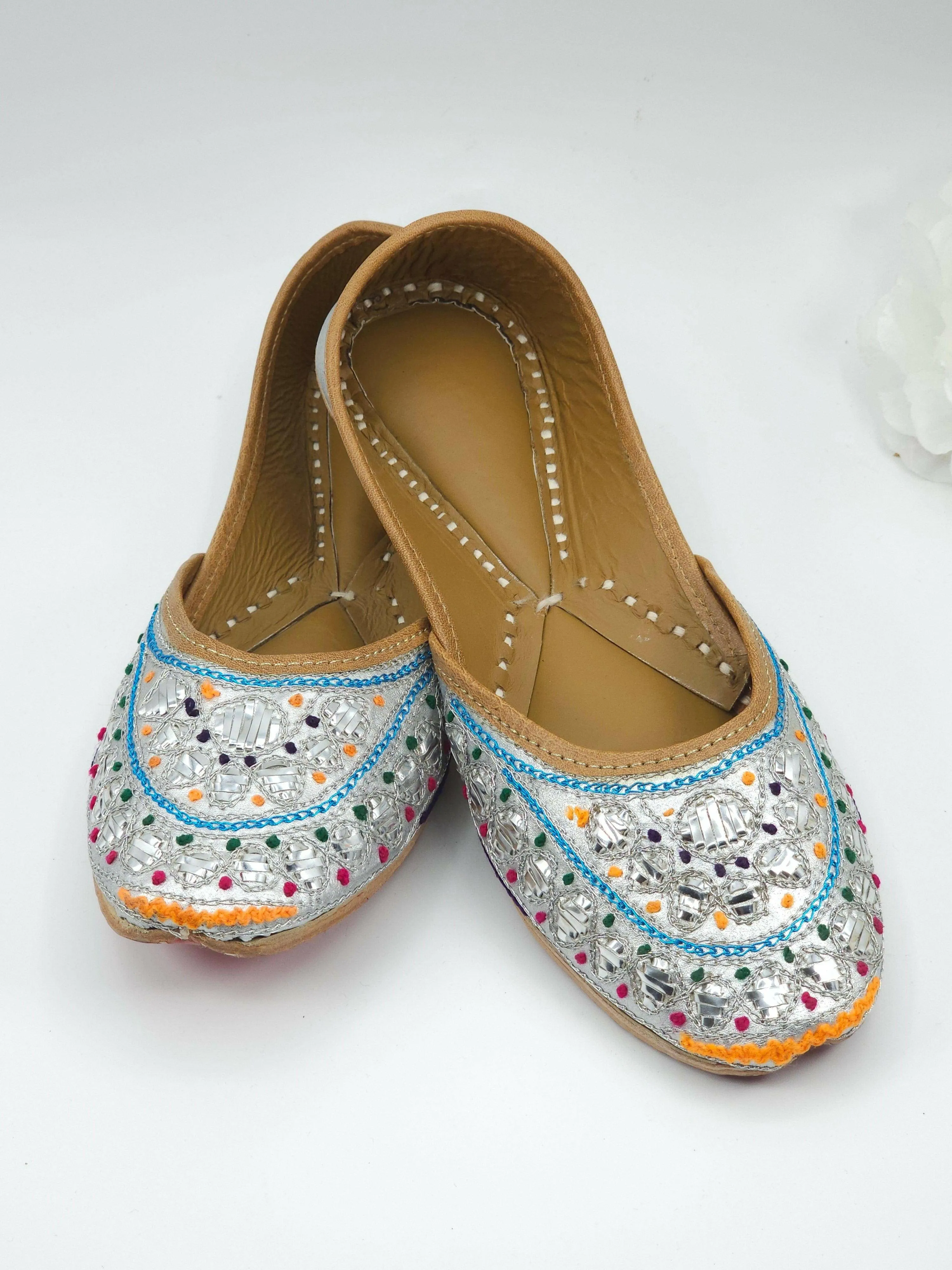 Thiea - Silver Foil work leather Ballerina Jutti Shoes