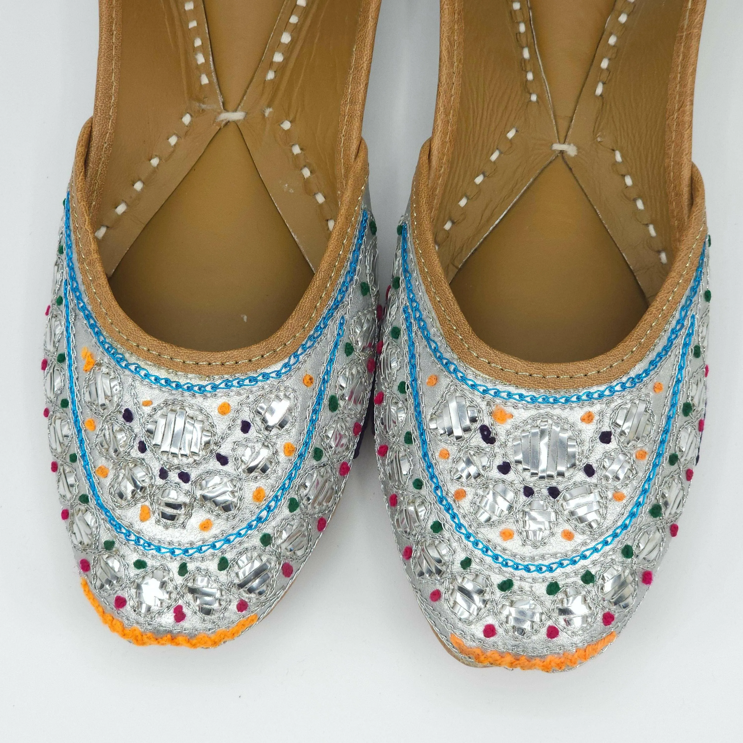 Thiea - Silver Foil work leather Ballerina Jutti Shoes