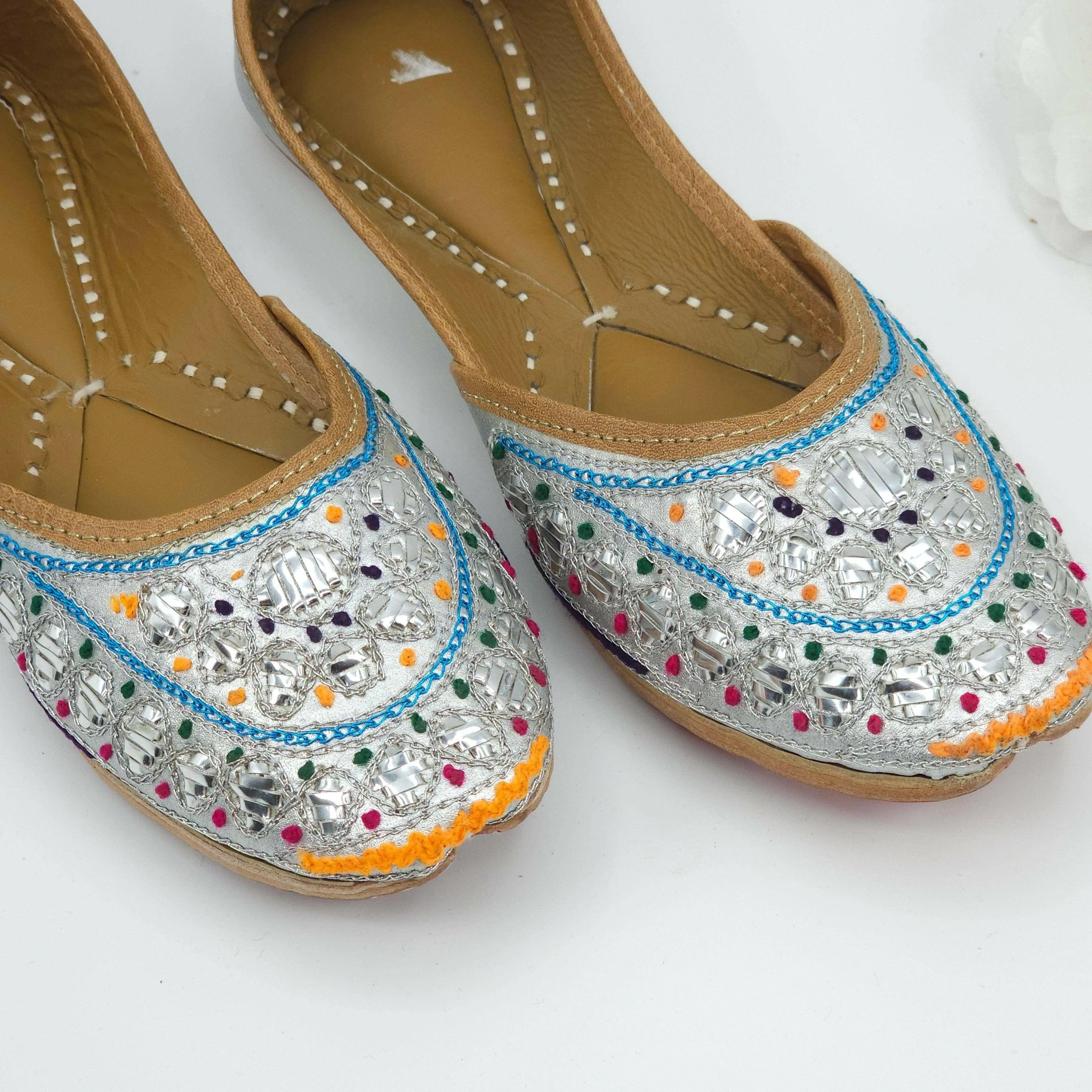 Thiea - Silver Foil work leather Ballerina Jutti Shoes