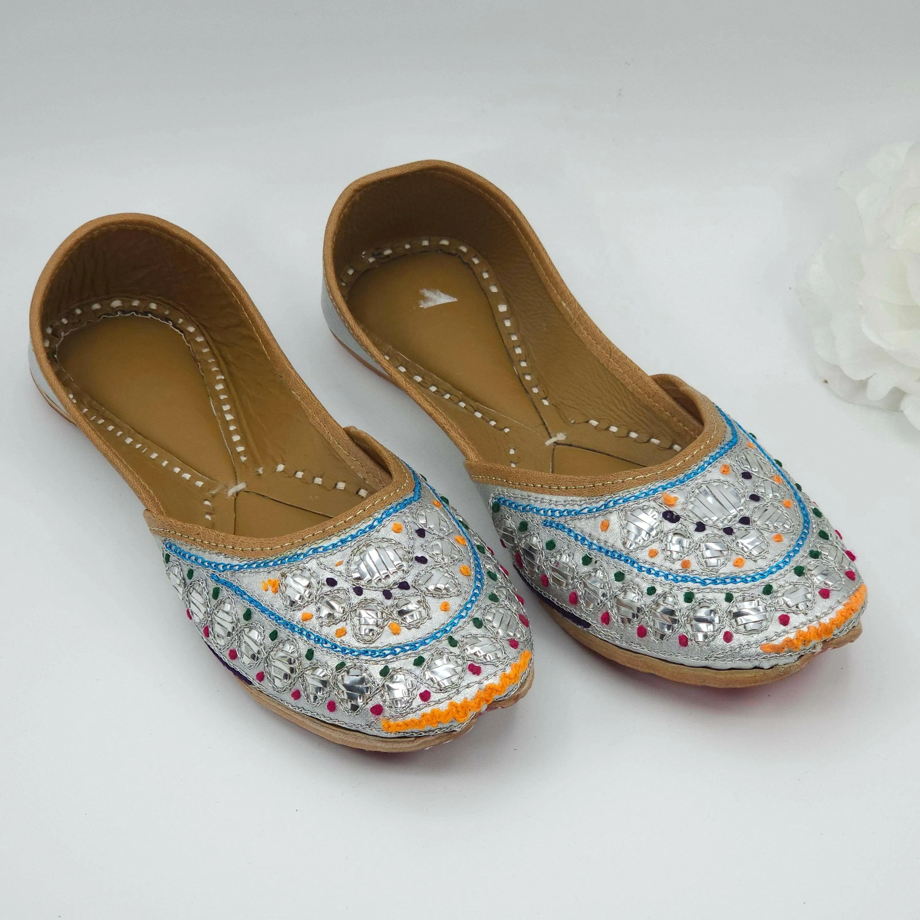 Thiea - Silver Foil work leather Ballerina Jutti Shoes