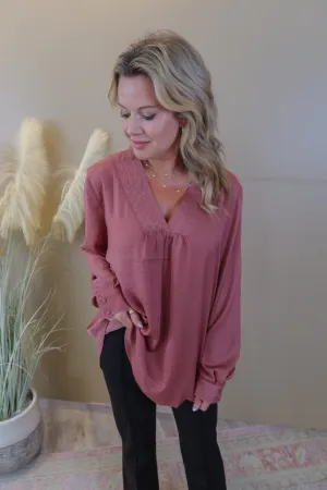 Think It Through Dark Mauve Satin Blouse - Extended Sizes
